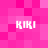 Pixelated pink background with four white 'KIKI' text blocks in a arrangement, each block rendered in a retro digital font style