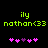 Green pixelated text 'ily nathan<33' above pink and purple heart symbols on a black background.