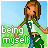 Pixelated character with brown hair in green-and-white shirt and blue jeans stands against blue sky and green grass background with changing text.