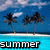 Pixelated beach scene with palm trees, blue water, and sky; text changes from 'summer' to '2008' and a heart symbol appears.