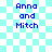 Pixelated text 'Anna and Mitch' on a light blue and white checkered background with subtle animation effects.