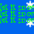 Blue background with green text repeating 'Let it snow' and white pixelated snowflakes in various positions across the frame.