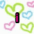 A static image with pink text reading "i love 2 ice skate !" over a background of green, blue, and pink heart outlines.