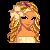 Pixel art contact sheet showing three frames of an animated buddy icon with a blonde woman character and text elements on black background.