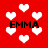 Red background with white heart shapes and black text reading EMMA repeated four times.