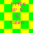 Pixelated text 'biff's lil' v & Caleb' on a green and yellow checkered background with two distinct animation states.