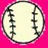 A pixelated softball icon with pink stitching on a white ball against a bright pink background, paired with bold pink text on dark green.