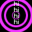 Four identical circular icons with concentric purple rings and vertical white text reading "hi" on a black background.
