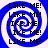 Blue and white spiral background with repeated black text "LIKE ME!" in a