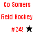 Red pixelated text "Co Somers" and "Feld Hockey" with "#24!" and a star symbol on white, black, and gray backgrounds.