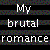 A 4x3 contact sheet of an animated icon showing text-based frames with a small photo in the bottom-right corner, featuring repeated 'My romance' and descriptive adjectives on black backgrounds.