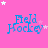 A pink background with blue 'Field Hockey' text and white/pink stars in a , showing animation changes in star positions across frames
