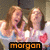 Two women in white tops with red heart symbols appear in a of six with changing text labels and symbols