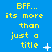 Blue background with yellow text reading "BFF... its more than just a title" and small white star-like symbols scattered across the image.