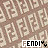 Static image of repeating Fendi logo pattern with six 'FENDI' text labels in white boxes over brown and beige background.