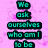 Pixelated text blocks on a pink background with teal lettering, arranged in and
