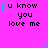 Pixelated text 'u know you love me' repeated across a bright pink background with cyan and purple star-like sparkles.