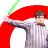 A pixelated contact sheet showing two frames of an animated icon featuring a character holding a green lightsaber against a red and white background, with "OriginalIcons.com" text on the right frame.