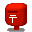 Four 32x32 pixel frames of a red mailbox icon with white symbols, arranged in a contact sheet showing animation sequence from static to distorted states.