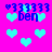 Pixelated icon with bright pink background, cyan hearts, and blue text reading "ben" with heart symbols and repeated "3"s.