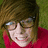 A four- shows a person in a red shirt with brown hair and glasses, each displaying different overlaid text