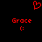 Red pixelated heart symbol above two identical red text blocks reading 'Grace' with a colon below each, all on black background.