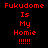 Red pixelated text on black background with white rectangular overlays shifting across the phrase "Fukudome Is My Homie !!!!!" in a