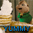 Animated pixel art of a cartoon character in green shirt with white wings, showing three text variations: 'YUMMY', 'OOOH!', and 'YAY!' below.