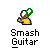 Pixelated character in yellow shirt holding green guitar with white pickguard, text "Smash Guitar" below on gray background.