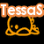 Pixelated neon-style icons with cartoon characters and text overlays in orange, pink, yellow, blue, and purple on black background.