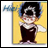 Pixelated character with dark hair and glasses in a dark outfit against a yellow background, with text on a black to the right