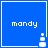 Blue square icon with white text 'mandy' and a pixelated plus symbol stack in the bottom-right corner.