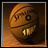 Pixelated basketball with a face, showing teeth and eyes, next to red text on a gray background.