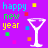 Pixelated 'happy new year' text in multiple colors with martini glasses and colored squares on a purple background.