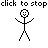 Pixelated stick figure animation with four distinct poses and repeated text prompts on a gray background.