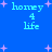 Blue background with light purple stars and repeated cyan text reading 'honey 4 life' in pixelated font.