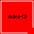 Red square icon with black text 'mike<3' and white border; top-right corner has white heart, bottom-right corner has white starburst symbol.