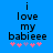 Blue background with black text reading 'i love my babieee' and five pink/purple star symbols below, showing animation where the middle star changes color.