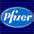 Static pixelated blue oval logo with white text 'Pfizer' on a striped background, appearing as an AOL Instant Messenger buddy icon from the early 2000s.