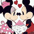 Pixelated cartoon image of Mickey and Minnie Mouse kissing with floating hearts, rendered in low-resolution 256x256 pixels on a white background.