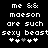 Pixelated text reads "me && maeson are such sexy beasts" with four heart symbols below, two white and two gray, on a black background.