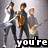 Animated sequence of four figures with guitars against a gray background, text overlays change across frames.