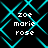 Pixelated cyan pattern with white text reading 'zoe marie rose' repeated across four quadrants on a black background