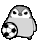 Pixelated penguin holding a soccer ball in various poses against a gray background.