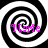 Four identical black-and-white spiral patterns arranged in a with pink text overlaid on each quadrant