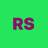 Green background with purple 'RS' letters in pixelated font, no additional elements or motion.