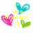 Pixelated image with three heart shapes and yellow text reading 'love brendan <3' on a white background.