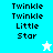 Pixelated text "Twinkle Twinkle Little Star" appears on cyan and white backgrounds with a small star icon below the text.