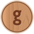 Circular wooden icon with a brown lowercase 'g' centered on a light brown wood grain background.