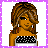 Pixelated cartoon woman with brown hair in strapless black-and-white polka-dot dress, displayed on a 2x2 contact sheet with text panels.